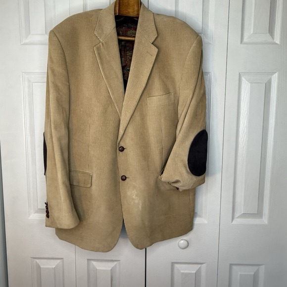 Lauren Ralph Lauren Camel Hair Blazer Sports Coat Tan 46L Two Button Elbow Patch - Picture 1 of 12